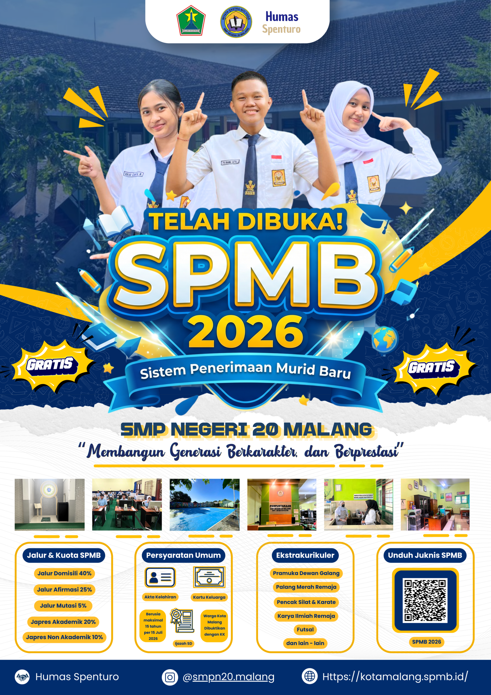 SPMB 2026 SMP Negeri 20 Malang Resmi Dibuka, Pendaftaran Gratis!