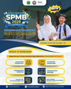 Read more about the article Pendaftaran Ulang SPMB 2026 SMP Negeri 20 Malang Dibuka, Calon Murid Baru Segera Lengkapi Berkas